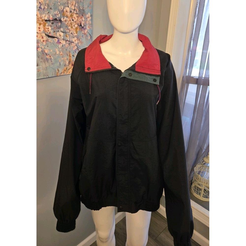 JanSport Windbreaker Jacket XL Black Red Teal Colorblock Full Zip Nylon Vintage